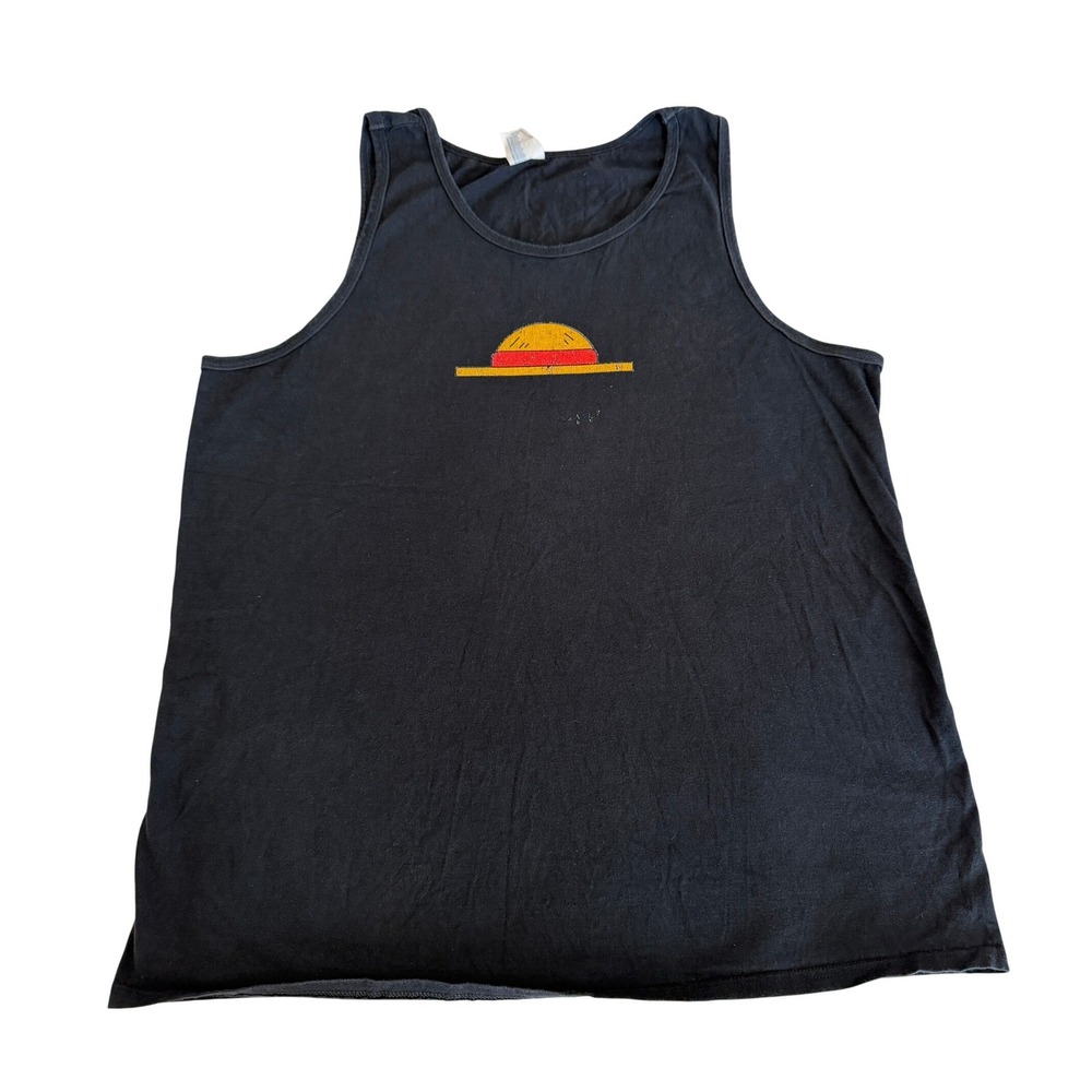 Port & Company One Piece Luffy Straw Hat Black Tank Top Men's Large